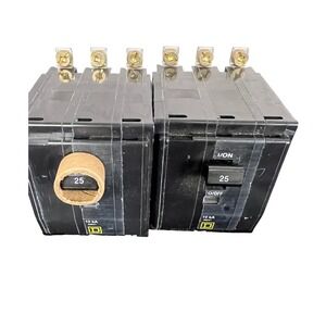 Square D QO 3 Pole Circuit Breaker 25A 240V 10kA QO325 Lot of 2